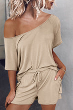Load image into Gallery viewer, Tan Raglan Top and Shorts Knit Lounge Set
