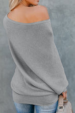 Load image into Gallery viewer, Gray Slouchy One Shoulder Dolman Sleeves Ribbed Sweater
