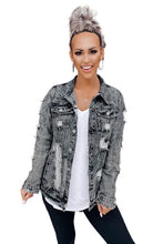 Load image into Gallery viewer, Gray Distressed Buttons Washed Denim Jacket
