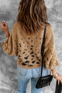 Leopard Print Drop Shoulder Loose Knitted Sweater