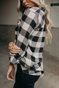 Black Buffalo Plaid Button Pocket Top