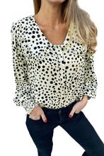 Load image into Gallery viewer, White Polka Dot Ruffle Puff Sleeve Blouse
