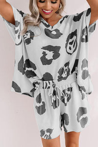 Leopard Print V Neck & Shorts Pajamas Set