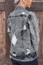 Load image into Gallery viewer, Gray Distressed Buttons Washed Denim Jacket
