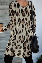 Load image into Gallery viewer, V Neck Leopard Knit Tunic Sweater with Slits
