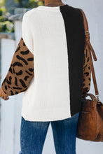 Load image into Gallery viewer, Leopard Print Contrast Color V Neck Sweater
