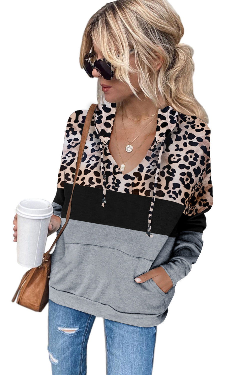 Leopard Gray and Black Hoodie