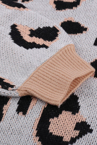 White V-neck Leopard Print Puff Sleeve Sweater