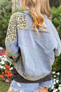 Leopard Cropped Denim Jacket