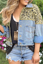 Load image into Gallery viewer, Leopard Cropped Denim Jacket
