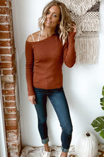 Load image into Gallery viewer, Brown Knit One Shoulder Long Sleeve Pullover Top
