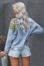 Load image into Gallery viewer, Leopard + Light Denim Distressed Cropped Jacket
