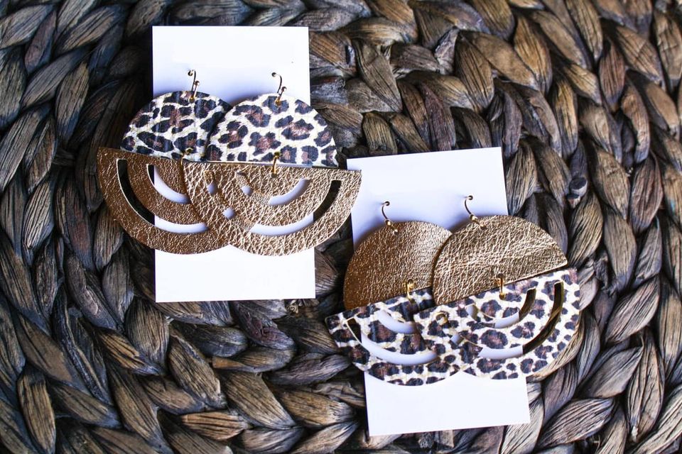 Banana Leopard & Gold Leather Earrings