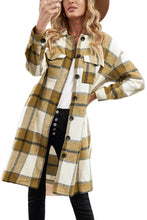 Load image into Gallery viewer, Khaki Shirt Collar Button Closure Plaid Coat
