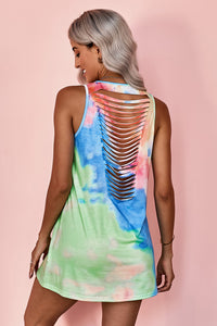 Tie Dye Hollow Out Sleeveless Mini Dress