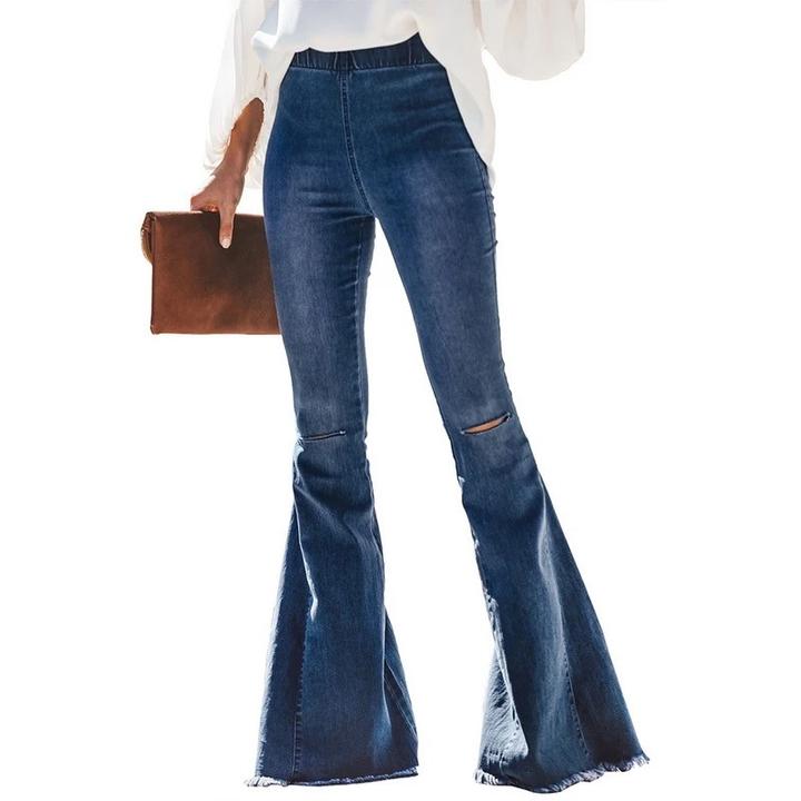 Lovely Lady High Waist Denim Bell Bottoms - Medium Wash