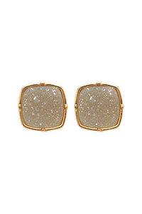 Druzy Post Square Earrings