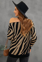 Load image into Gallery viewer, Black Zebra Print Mock Neck Cold Shoulder Sweater
