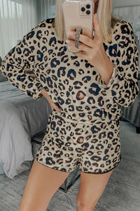 Leopard Shorts & Long Sleeve Loungewear Set