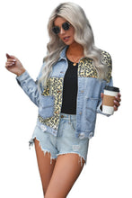Load image into Gallery viewer, Leopard + Light Denim Distressed Cropped Jacket
