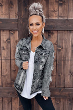 Load image into Gallery viewer, Gray Distressed Buttons Washed Denim Jacket
