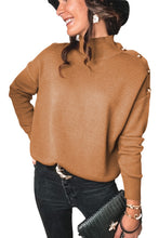 Load image into Gallery viewer, Khaki High Neck Button Shoulder Long Sleeve Sweater
