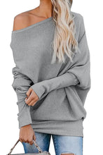 Load image into Gallery viewer, Gray Slouchy One Shoulder Dolman Sleeves Ribbed Sweater
