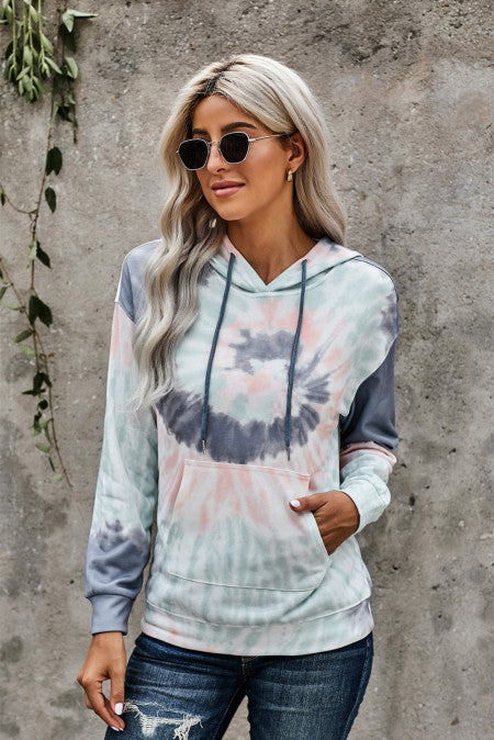 Multicolor Tie-dye Print Pullover Hoodie