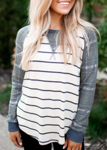 Blue Plaid & Striped Raglan Top