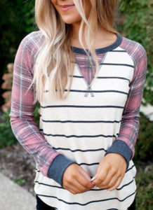 Plaid & Striped Raglan Top