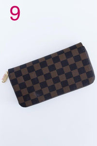 Brown Timeless Checkered Faux Leather Wallet