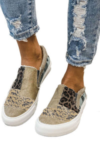 Khaki Snake Leopard Mixed Print Slip-on Canvas Shoes