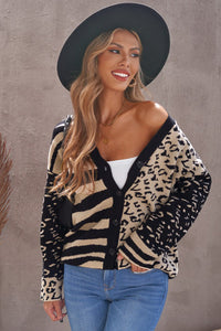 Black Animal Print Buttons Cardigan