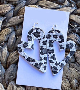 Heart Leopard Leather Earrings