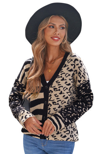 Black Animal Print Buttons Cardigan