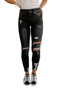 Black High Rise Distressed Skinny Jeans