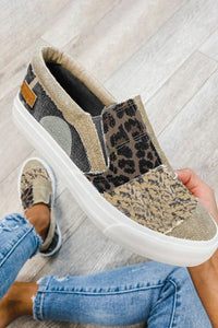 Khaki Snake Leopard Mixed Print Slip-on Canvas Shoes