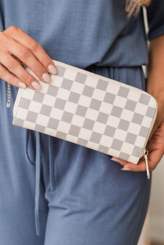 White Timeless Checkered Faux Leather Wallet