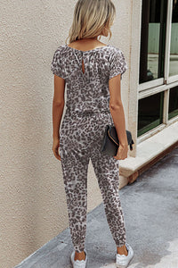 Leopard // Sloping Shoulder Short Sleeve Jumpsuit