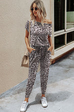 Load image into Gallery viewer, Leopard // Sloping Shoulder Short Sleeve Jumpsuit
