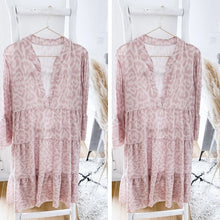 Load image into Gallery viewer, Blush + Leopard Lantern Sleeve Dress
