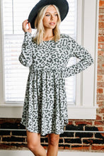 Load image into Gallery viewer, Gray Long Sleeve Leopard Print Mini Dress
