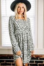 Load image into Gallery viewer, Gray Long Sleeve Leopard Print Mini Dress
