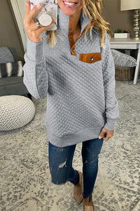 Gray Quilted Pullover Sweatshirt