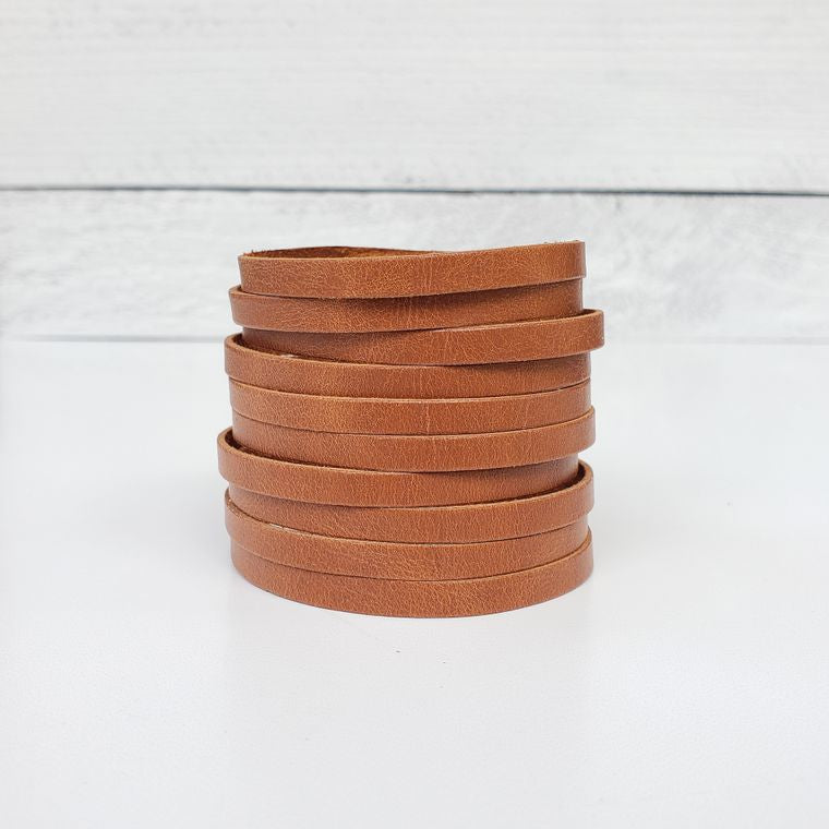 Saddle Brown Sliced Leather Cuff Bracelet