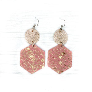 Rose Gold Honeycomb Leather Earrings