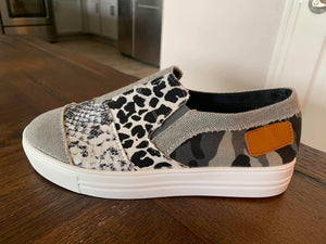 Gray Snakeskin & Leopard Slip-on Canvas Shoes