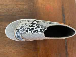Gray Snakeskin & Leopard Slip-on Canvas Shoes