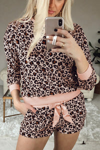 Pink Leopard Long Sleeve Shorts Lounge Set
