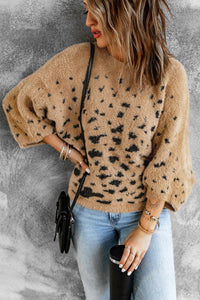 Leopard Print Drop Shoulder Loose Knitted Sweater